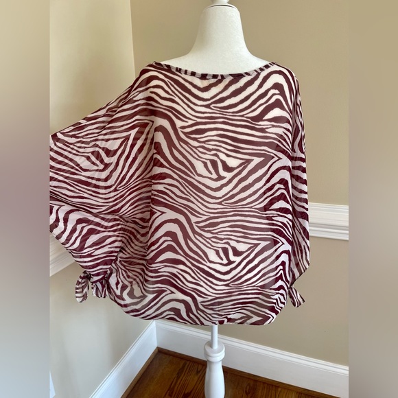 Blue Myth Zebra Blouse, Size Large, Kimono Sleeves, Caftan Style, Sheer, Loose - Picture 4 of 10
